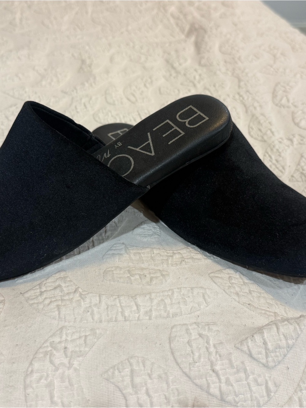 BEACH Black Suede Slip-On Mules